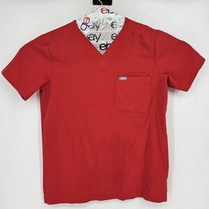 FIGS Scrub Top Mens Small Leon Pop Red Three Pocket Technical Nurses Uniforms